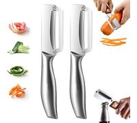 2Pack Multifunctional Vegetable Peeler for Kitchen, Fruit and Vegetable Peeler with Bottle Opener and Wooden Handle, Zero Snag Wooden Kitchen Tool for Potato Carrot (Stainless Steel Handle)