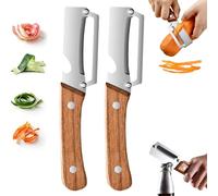 2Pack Multifunctional Vegetable Peeler for Kitchen, Fruit and Vegetable Peeler with Bottle Opener and Wooden Handle, Zero Snag Wooden Kitchen Tool for Potato Carrot (Wooden Handle)