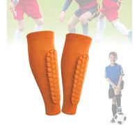 2Pack Shin Defender Shin Guards, Calf Compression Sleeve with Honeycomb Pads,Soccer ShinGuards Shins Pads for Kids Youth Adult (Orange,L)