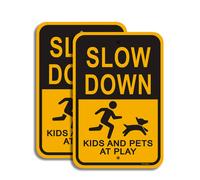 2Pack Slow Down Kids and Pets at Play Signs 18 x 12 40Mil Rust Free Aluminum Weather Resistant Waterproof Durable Ink E