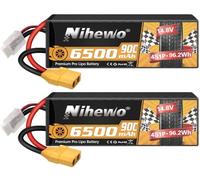 2Packs 4S Lipo Batería, Nihewo 14.8V RC Batería 6500mAh 90C HardCase Lipo Baterías XT90 Conector Compatible con Arrma Losi 1/5 1/6 1/7 1/8 RC Camión Truggy Vehículos Tanque Barco Avión Modelos