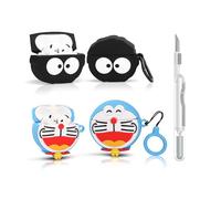 (2Packung+Cleaner Stift) XMBYGY Hülle für Apple AirPods 4th Erzeugung Drahtlose Kopfhörer mit Reinigung Stift Kit, Cartoon Haut Design Silikon Ladetasche Schutz Gehäuse für AirPods 4 BKelf)