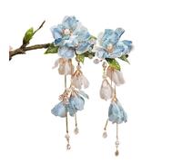 2Pair Flower Hairpins Side Clips Retro Chinese Fashion Fringe Jewelry Long Tassel Pendant Headpiece For Women Hanfu Dress(F-5)