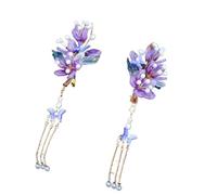 2Pair Flower Hairpins Side Clips Retro Chinese Fashion Fringe Jewelry Long Tassel Pendant Headpiece For Women Hanfu Dress(Color -19)