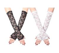 2pares Guantes Largos de Encaje,Guantes sin Dedos de Encaje para Mujer,Estampado de Pequeño Flores Guantes de Encaje,para Bodas,Opera,Baile de Máscaras de los años 20