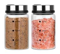 2Pc 150ml Botes Especias con Tapa Giratoria y 4 Tipos Agujeros Verter, Tarros Almacenamiento Cristal Borosilicato, Saleros Pimenteros Frascos Especiarias Sal Hierba,Pimienta,Cocina,Barbacoa Aire Libre