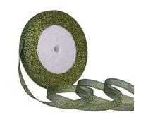 2pc 25Yards/Roll 10mm Gold/Silver Metallic Glitter Ribbon DIY Craft Sewing Packing Wedding Party Year Decor Tape(Dark Green)