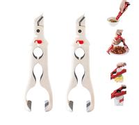 2pc 3-in-1 Dual Head Hot Plate Grippers, Multi-Angle Anti-Scald Bowl Holder Clip, Multi-Angle Anti-Scald Bowl Holder Clips, Silicone Kitchen Tool with Lock & Bottle Opener (2pc*White)