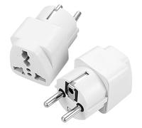 2PC Adaptador de Viaje Universal para Alemania, Francia, Países Bajos, Dinamarca, Bélgica, República Checa, Grecia, Austria, Bélgica, Polonia, etc,3 Pines a 2 Pines EU para Europa, (White)