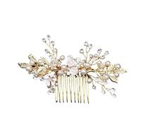 2pc Bridal Wedding Pearl Flower Hairpin Side Comb Golden Leaf Shaped Tiaras Insert Jewelry Hair Bride Headwear(Gold 3)