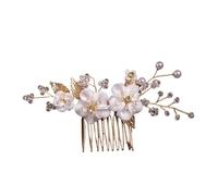 2pc Bridal Wedding Pearl Flower Hairpin Side Comb Golden Leaf Shaped Tiaras Insert Jewelry Hair Bride Headwear(Gold 2)