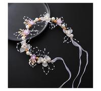 2pc Bride Headband Pearl Flower Wreath Super Fairy Princess Hair Accessory Ribbon(Color13)