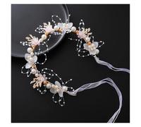 2pc Bride Headband Pearl Flower Wreath Super Fairy Princess Hair Accessory Ribbon(Color3)