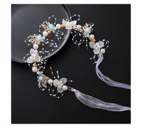 2pc Bride Headband Pearl Flower Wreath Super Fairy Princess Hair Accessory Ribbon(Color5)
