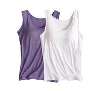2PC Camiseta de Tirantes Mujer Camisetas sin Manga Mujer Yoga con Brasier Integrado cómodo Entrenamiento Casual Gimnasio Fitness Deportiva Chaleco Atlético Camisas Jogging Tank Tops Talla Grande