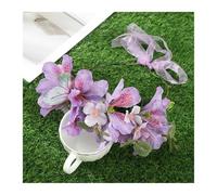 2pc Canna Flowers Wreath Crown Festival Green Leaf Headband Floral Garland Wedding Women Hair Accessories(Color 6)