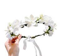2pc Fascinating Artificial Flower Fairy Crown Bride Wedding With Ribbon Headbands Headpiece Braided Wreath(Color 08)