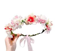 2pc Fascinating Artificial Flower Fairy Crown Bride Wedding With Ribbon Headbands Headpiece Braided Wreath(Color 5)