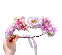 2pc Fascinating Artificial Flower Fairy Crown Bride Wedding With Ribbon Headbands Headpiece Braided Wreath(Color2)