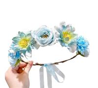 2pc Fascinating Artificial Flower Fairy Crown Bride Wedding With Ribbon Headbands Headpiece Braided Wreath(7)