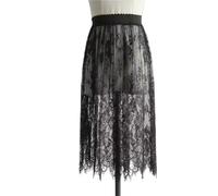 2pc Fashion Transparent Sexy Lace Mesh Skirt 2 Length Long Tulle Elastic High Waist Ladies Womens(60CM Black,Color 12)
