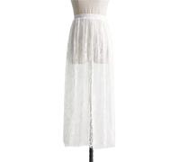 2pc Fashion Transparent Sexy Lace Mesh Skirt Elegant Long Tulle Elastic High Waist 2 Length Womens Ladies(80CM White,L)
