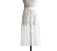 2pc Fashion Transparent Sexy Lace Mesh Skirt Elegant Long Tulle Elastic High Waist 2 Length Womens Ladies(60CM White,M)