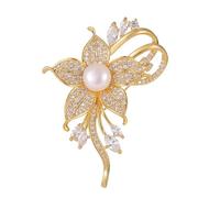 2pc Flower Pearl Brooch Fashion Metal Lapel Pins For Women Girls Versatile Shiny Corsage Clothing Accessories Gifts(Gold)