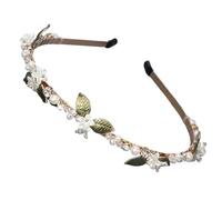 2pc Forest-Style Pearl Flower Headband For Women, Sweet Hair Clip, Internet-Famous Green Leaf, Versatile Headwear