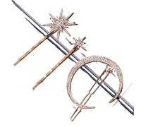 2pc Geometric Stars Moon Rhinestone Hair Clip Set Snowflake Star Bride Hairpins Women Side Barrettes Accessories(Gold 3 Piece Set)