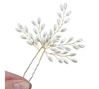 2pc Handmade Floral Pearls Bride Hairpin Large Wedding Hair Pin Vine For Women Accessories Jewelry(Gold)