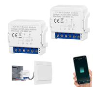 2PC Interruptor Inteligente Wifi de Luz, Interruptor Wifi Control Simple/Doble, Interruptor Alexa, Interruptor Inteligente Alexa, Mini DIY Smart Switch WIFI Módulo Compatible con Tuya y Smart Life