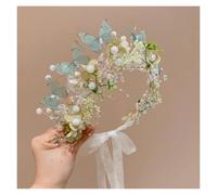 2pc Pearl Butterfly Bridal Wreath Crystal Headband Tiara For Women Flower Rhinestone Party Hairbands Princess(Color7)