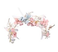 2pc Pearl Butterfly Bridal Wreath Crystal Headband Tiara For Women Flower Rhinestone Party Hairbands Princess(White)