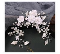2pc Pearl Butterfly Bridal Wreath Crystal Headband Tiara For Women Flower Rhinestone Party Hairbands Princess(Color5)