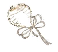 2pc Pearl Rhinestone Hair Claw Clips Bow Flower Tassel Horsetail Buckle Bun Ponytail Holder Clip Women Female Accessories(Gold bow)