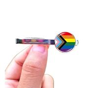 2pc Pride Cufflinks Creative Rainbow Flag Glass Gem Charm Shirt Decoration Cuff Buttons(1 Pcs Tie clip B)