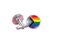 2pc Pride Cufflinks Creative Rainbow Flag Glass Gem Charm Shirt Decoration Cuff Buttons(Cufflinks B)