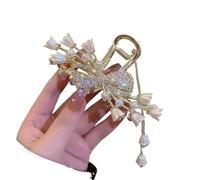 2pc Rhinestone Pearl Tassel Hair Claw For Women Elegant Ponytail Clip Fashion Accessories Shark(Color3)