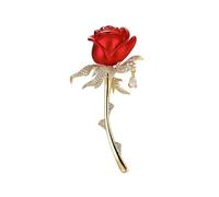 2pc Rhinestone Red Rose Flower Brooches For Women Elegant Shiny Zircon Lapel Pins Wedding Party Badge Jewelry