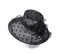 2PC señoras elegante flor sombreros for misa verano gran ala ancha Fedora sombrero for mujer Organza playa sol(Black)
