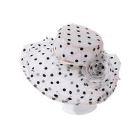 2PC señoras elegante flor sombreros for misa verano gran ala ancha Fedora sombrero for mujer Organza playa sol(Beige)