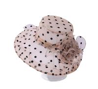 2PC señoras elegante flor sombreros for misa verano gran ala ancha Fedora sombrero for mujer Organza playa sol(Khaki)