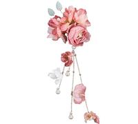 2pc Simulation Flower Hair Decor Side Clips With Beads Chinese Headdress Hairgrip With Removable Dangle Tassel(Pink purple)