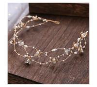 2pc Vintage Bride Handmade Gold Pearl Headband Flower Headpiece Bridal Tiara Wedding Hair Accessories Women Jewelry(Color7)