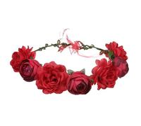 2pc Women Flower Crown Adjustable Bride Wedding Floral Headband Handmade Hair Band For Festival Party(Red)