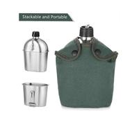 2pcs 1000ml 600ml Stainless Steel Military Canteen Cup Set with Cover Bag for Outdoor Camping Hiking