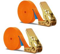2Pcs 15M Ratchet Tensioner, BetterJonny Tie Down Straps with Ratchet with Pressure Tensioner Straps Load 1000 kg Strap for Ratchet Cargo Holding Strap for Motorcycles Cargo Trucks Trailers, Naranja