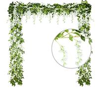 2pcs 200cm Guirnaldas de Glicina Artificiales Flores Falsas Vides de Glicinias Artificiales Planta de Arbusto Trepador para Boda Fiesta Casera Jardín Oficina Hotel Decoración Blanc