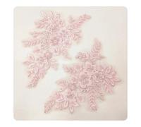 2PCS 21 * 22CM 3D Beaded Flower Gown Appliques Sewing Patch Lace Sequin Embroidery Applique Sew On Patches for Dresses para Coser(Pink)